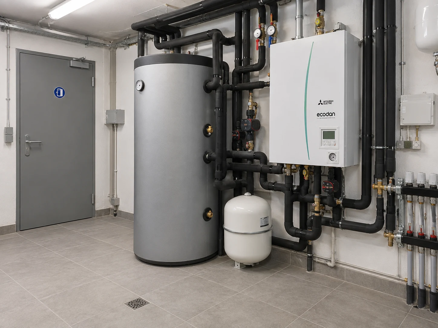 Mitsubishi Electric Ecodan Heizungsanlage im Technikraum Mitsubishi Electric Ecodan Heizungsanlage im Technikraum